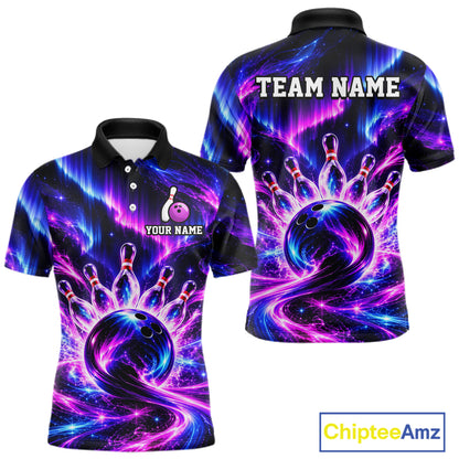 Custom Purple Aurora Galaxy Bowling Shirt for Men Neon Cosmic Bowling Jersey Polo & 1/4 Zip QZT1401