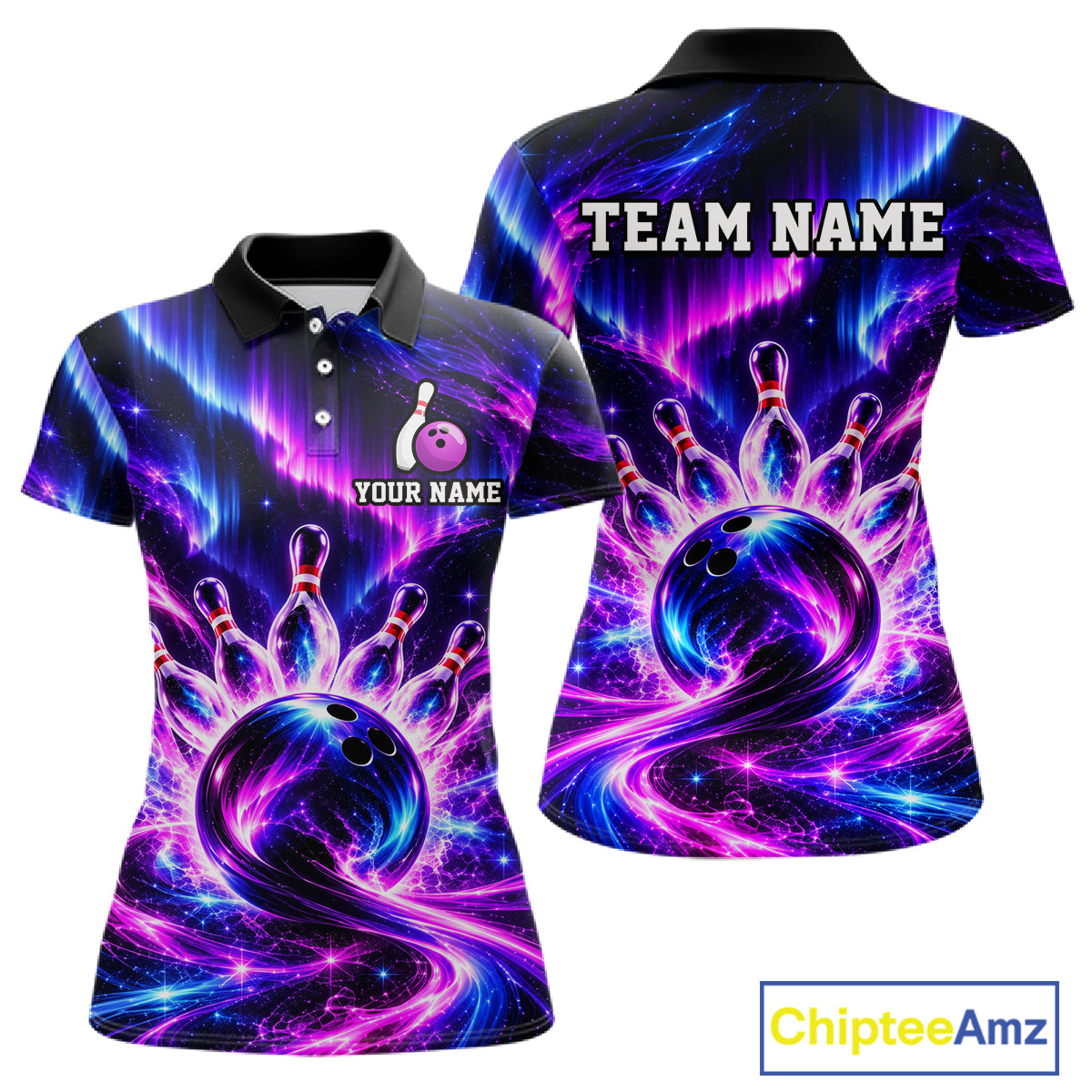 Custom Purple Aurora Bowling Shirt for Women Galaxy Bowling Jersey Polo & 1/4 Zip QZT1401