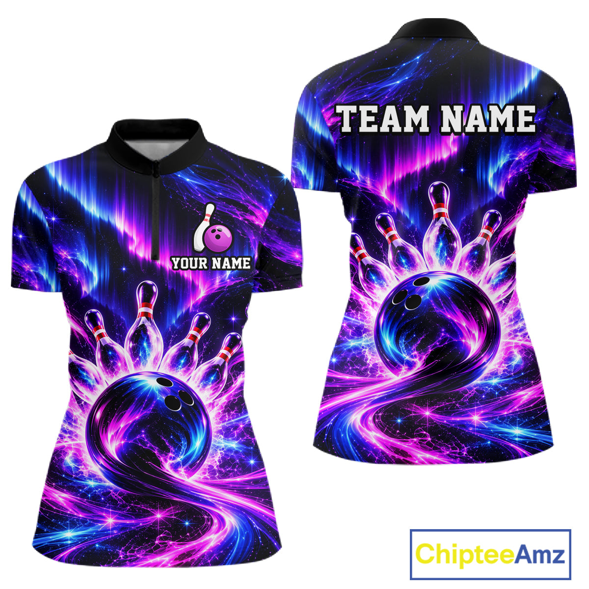 Custom Purple Aurora Bowling Shirt for Women Galaxy Bowling Jersey Polo & 1/4 Zip QZT1401