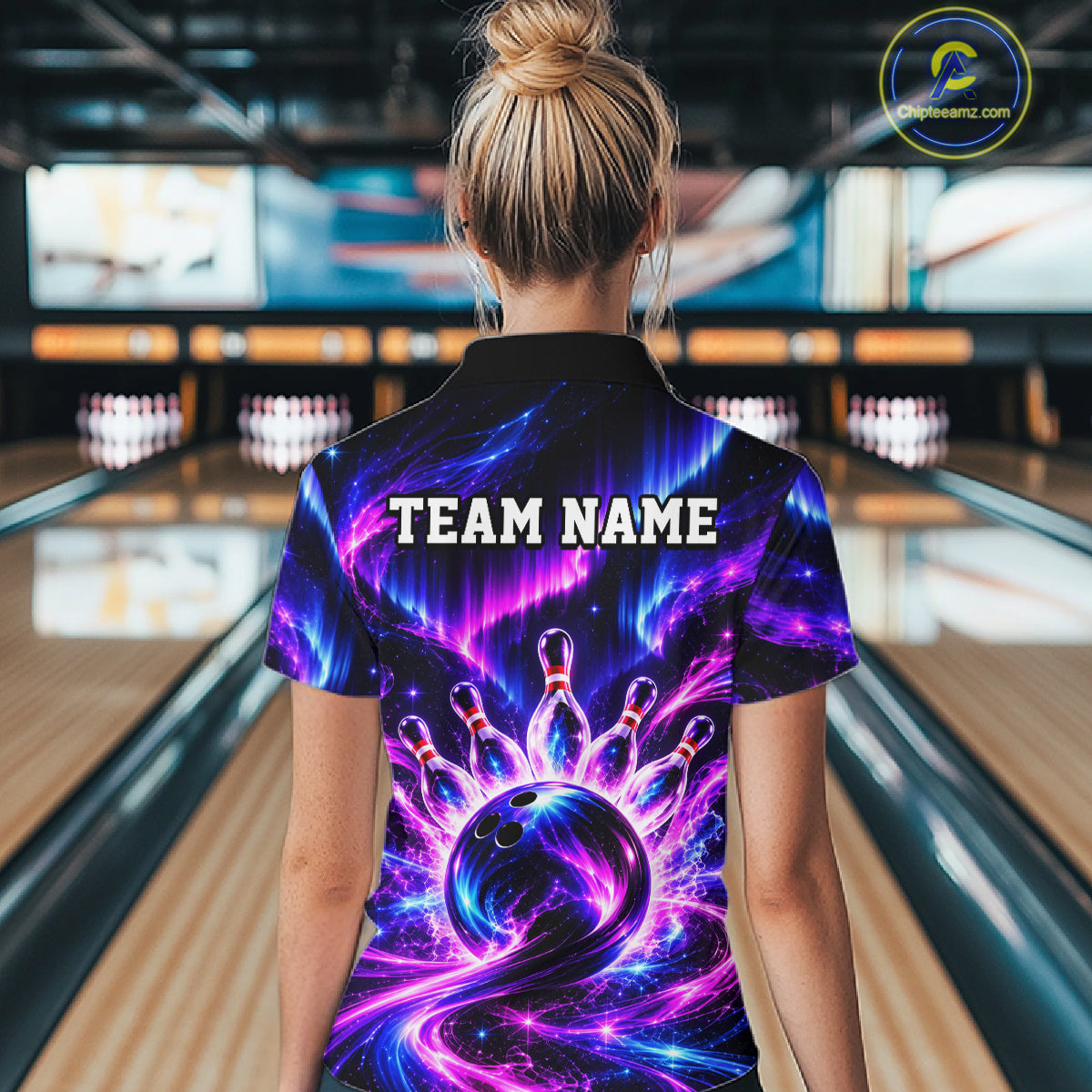 Custom Purple Aurora Bowling Shirt for Women Galaxy Bowling Jersey Polo & 1/4 Zip QZT1401