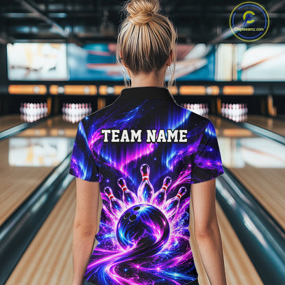 Custom Purple Aurora Bowling Shirt for Women Galaxy Bowling Jersey Polo & 1/4 Zip QZT1401