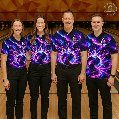Custom Purple Aurora Bowling Shirt for Women Galaxy Bowling Jersey Polo & 1/4 Zip QZT1401