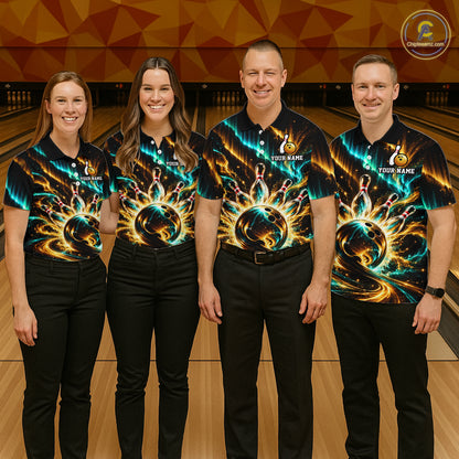 Custom Black Gold Aurora Bowling Shirt for Women Galaxy Bowling Jersey Polo & 1/4 Zip QZT1402