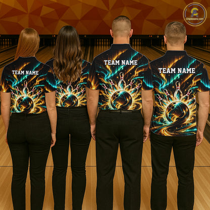Custom Black Gold Aurora Bowling Shirt for Women Galaxy Bowling Jersey Polo & 1/4 Zip QZT1402
