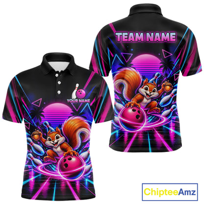 Custom Neon Retro Bowling Shirt for Men Funny Squirrel Bowling Jersey QZT1403