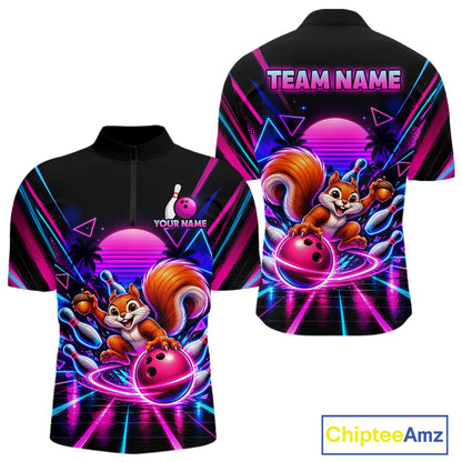 Custom Neon Retro Bowling Shirt for Men Funny Squirrel Bowling Jersey QZT1403