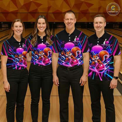 Custom Neon Retro Bowling Shirt for Men Funny Squirrel Bowling Jersey QZT1403