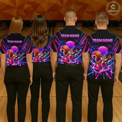 Custom Neon Retro Bowling Shirt for Men Funny Squirrel Bowling Jersey QZT1403