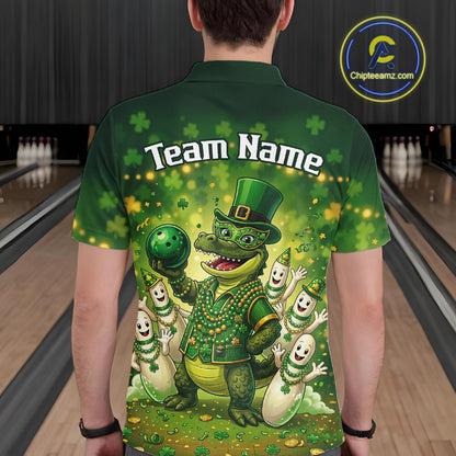 Custom Green Funny Alligator Bowling Shirt Samrock Pattern Bowling St. Patrick's Day for Men QZT935