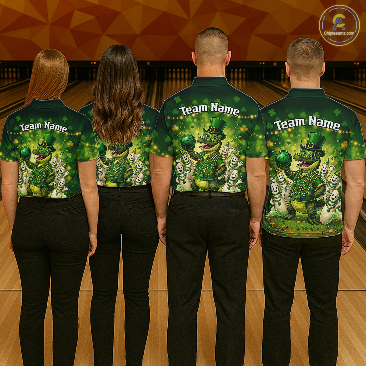 Custom Green Funny Alligator Bowling Shirt Samrock Pattern Bowling St. Patrick's Day for Women QZT935