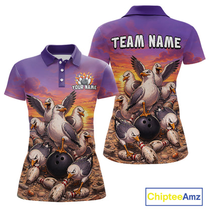 Custom Sunset Funny Gull Team Bowling Shirt for Women Bowling League Jersey Polo & Quarter-Zip QZT1017