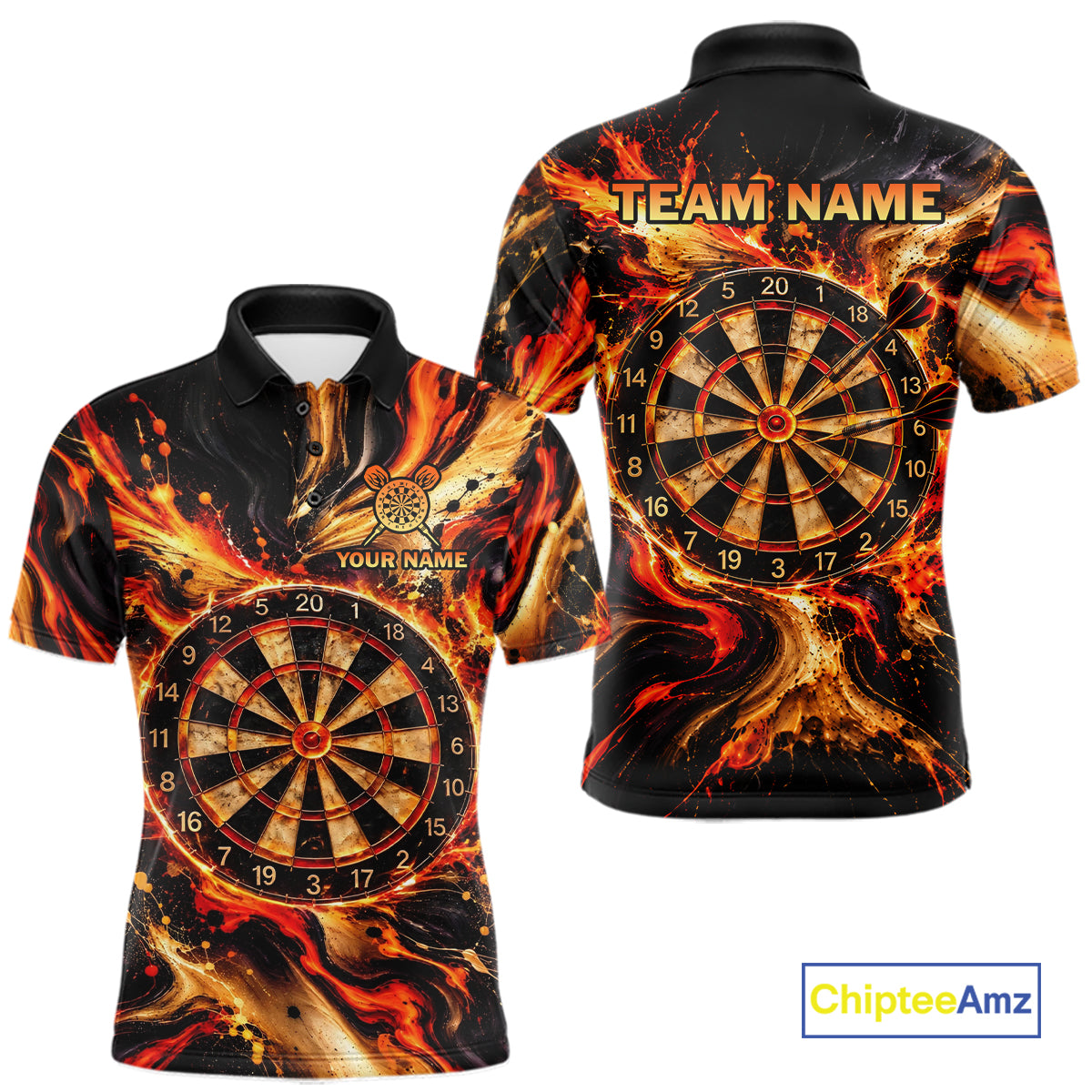 Custom Molten Dartboard Darts Shirt for Men Orange Flames Dart Team Jersey Polo & 1/4-Zip DHT111