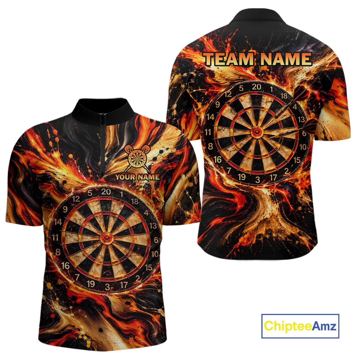 Custom Molten Dartboard Darts Shirt for Men Orange Flames Dart Team Jersey Polo & 1/4-Zip DHT111