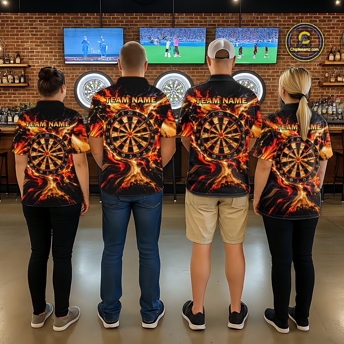 Custom Molten Dartboard Darts Shirt for Men Orange Flames Dart Team Jersey Polo & 1/4-Zip DHT111