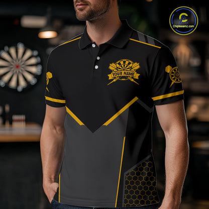 Personalized Yellow Dart Team Shirt for Men Custom Dart Jersey Polo & 1/4-Zip Dartboard Outfit DHT16