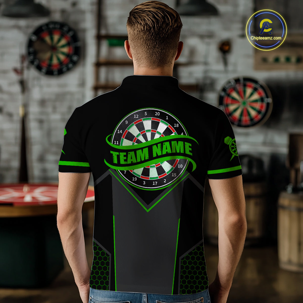 Personalized Green Dart Team Shirt for Men Custom Dart Jersey Polo & 1/4-Zip Dartboard Outfit DHT16
