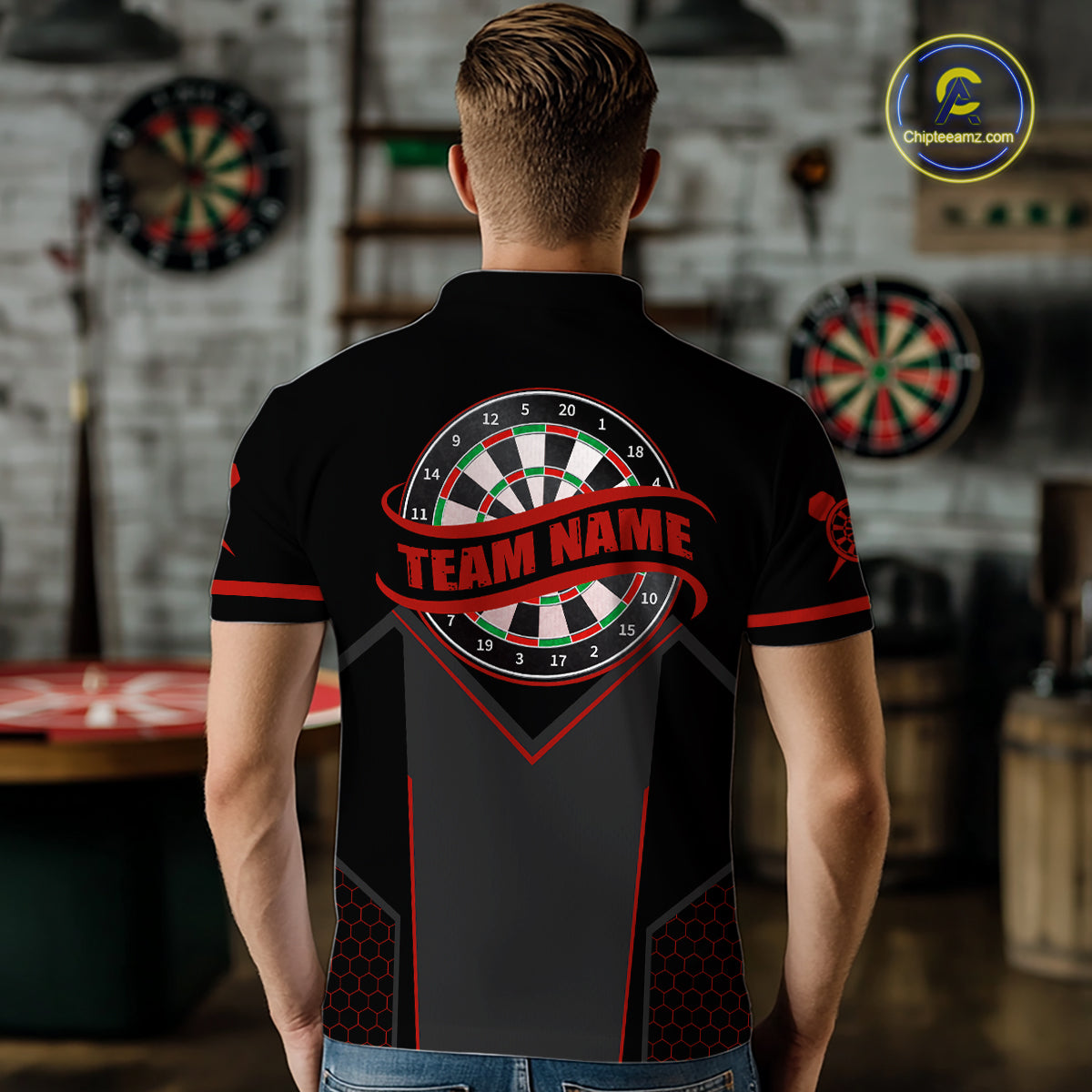 Personalized Red Dart Team Shirt for Men Custom Dart Jersey Polo & 1/4-Zip Dartboard Outfit DHT16