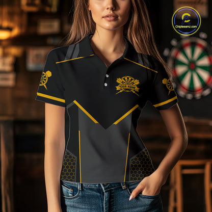 Personalized Yellow Dart Team Shirt for Women Custom Dart Jersey Polo & 1/4-Zip Dartboard Outfit DHT16