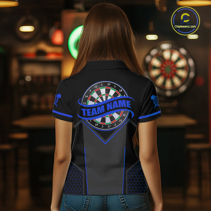 Personalized Blue Dart Team Shirt for Women Custom Dart Jersey Polo & 1/4-Zip Dartboard Outfit DHT16