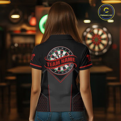 Personalized Red Dart Team Shirt for Women Custom Dart Jersey Polo & 1/4-Zip Dartboard Outfit DHT16