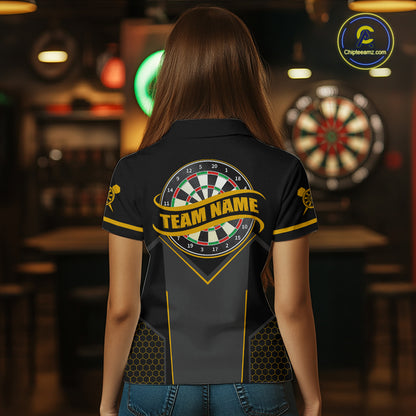 Personalized Yellow Dart Team Shirt for Women Custom Dart Jersey Polo & 1/4-Zip Dartboard Outfit DHT16