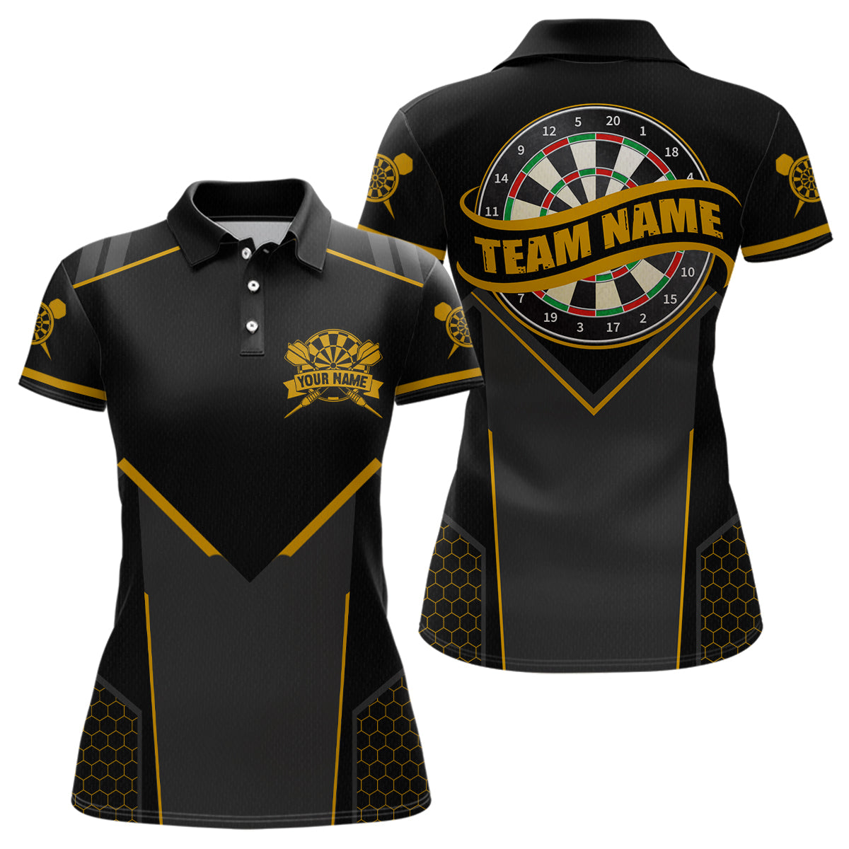 Personalized Yellow Dart Team Shirt for Women Custom Dart Jersey Polo & 1/4-Zip Dartboard Outfit DHT16