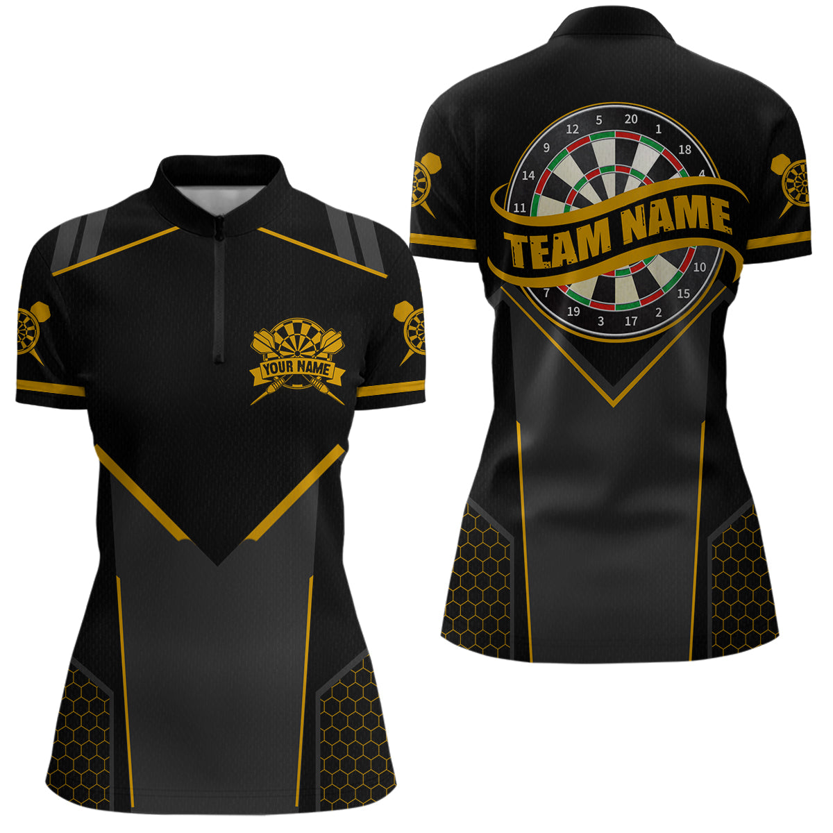 Personalized Yellow Dart Team Shirt for Women Custom Dart Jersey Polo & 1/4-Zip Dartboard Outfit DHT16