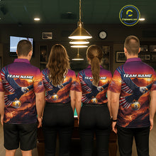 Load image into Gallery viewer, Four people wearing matching billiard shirts with team name and eagle design in a pool hall.