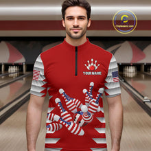 Load image into Gallery viewer, Custom American Flag Bowling Team Shirt Bowling Jersey for Men Polo &amp; Quarter-Zip Bowling Uniform QZT1130