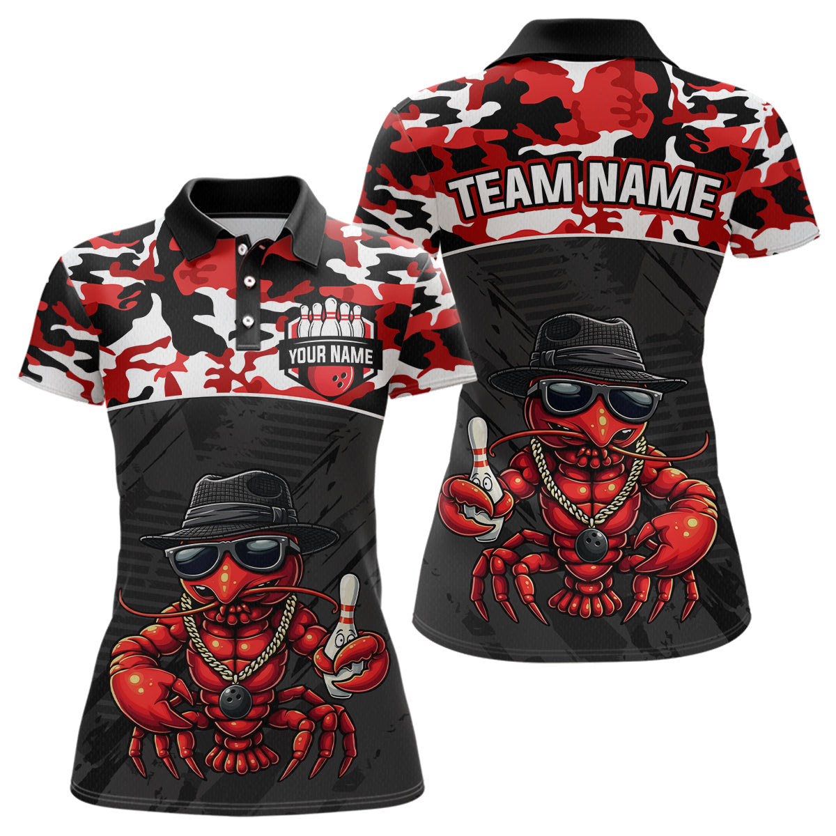 Custom Red Camo Bowling Shirt Crawfish Bowling League for Women Bowling Accessories QZT850