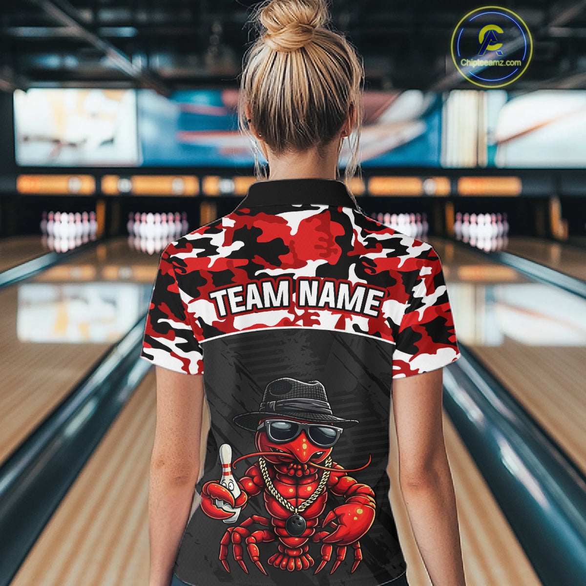 Custom Red Camo Bowling Shirt Crawfish Bowling League for Women Bowling Accessories QZT850