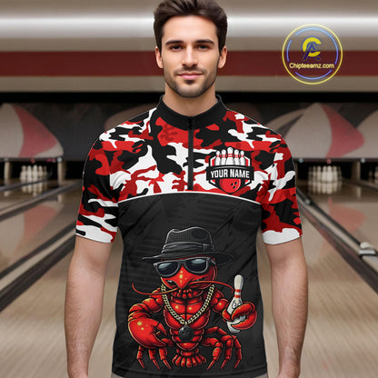 Custom Red Camo Bowling Shirt Crawfish Bowling League for Men Bowling Accessories QZT850