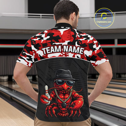 Custom Red Camo Bowling Shirt Crawfish Bowling League for Men Bowling Accessories QZT850