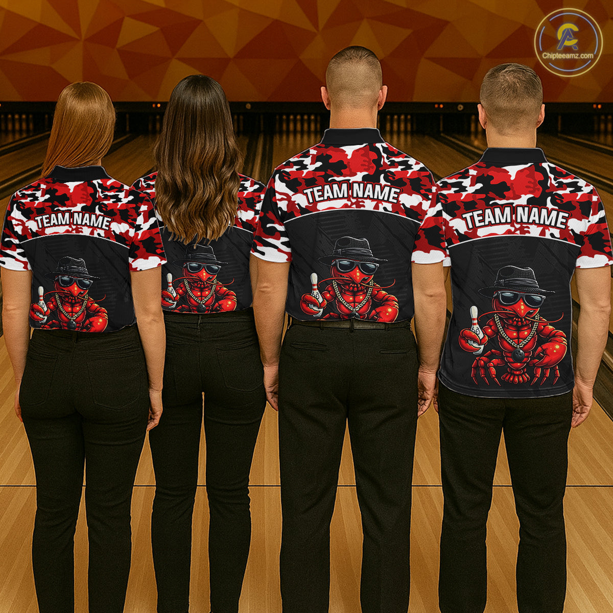 Custom Red Camo Bowling Shirt Crawfish Bowling League for Men Bowling Accessories QZT850