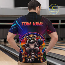 Load image into Gallery viewer, Man wearing a neon shirt with a raccoon graphic and 'TEAM NAME' text in a bowling alley.