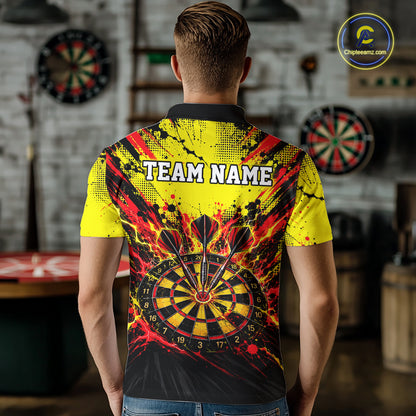 Custom Yellow Red Paint Splatter Darts Shirt for Men Dartboard Jersey Polo & 1/4 Zip DHT115