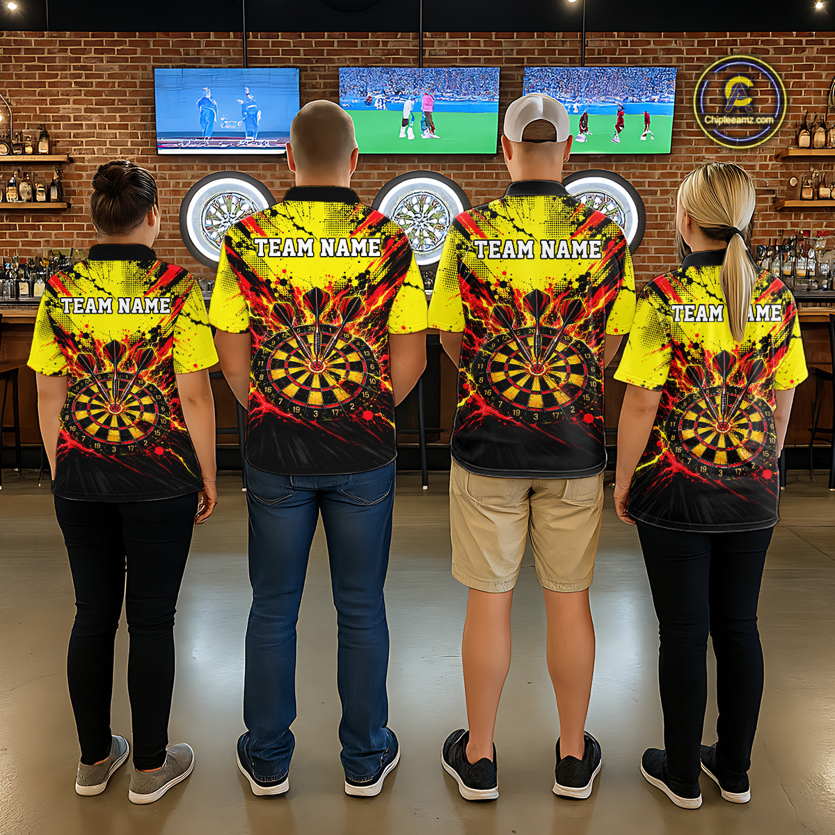 Custom Yellow Red Paint Splatter Darts Shirt for Men Dartboard Jersey Polo & 1/4 Zip DHT115