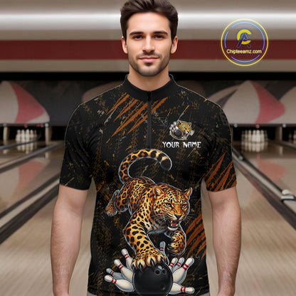 Custom Leopard Bowling Shirt for Men Bowling Team Jersey Polo & Quarter-Zip Bowling Performance QZT983