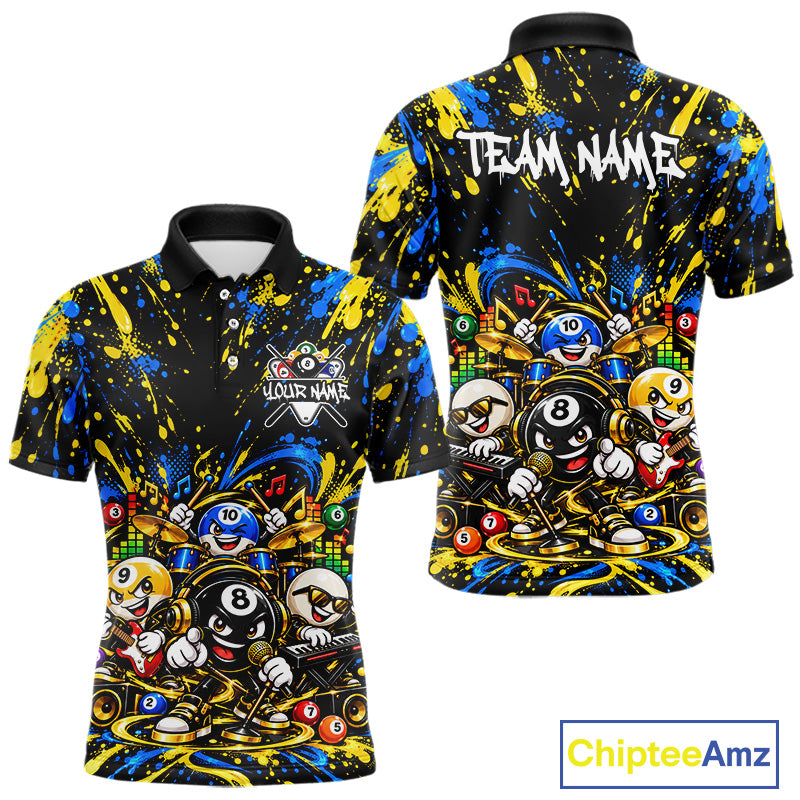 Custom Colorful Funny Music Billiard Shirt for Men 10 Ball Billiard Jersey Polo & Quarter-Zip BHT150