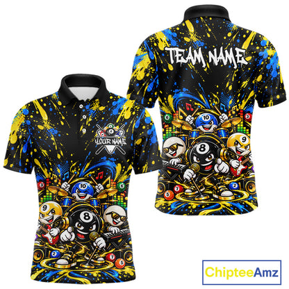 Custom Colorful Funny Music Billiard Shirt for Men 10 Ball Billiard Jersey Polo & Quarter-Zip BHT150