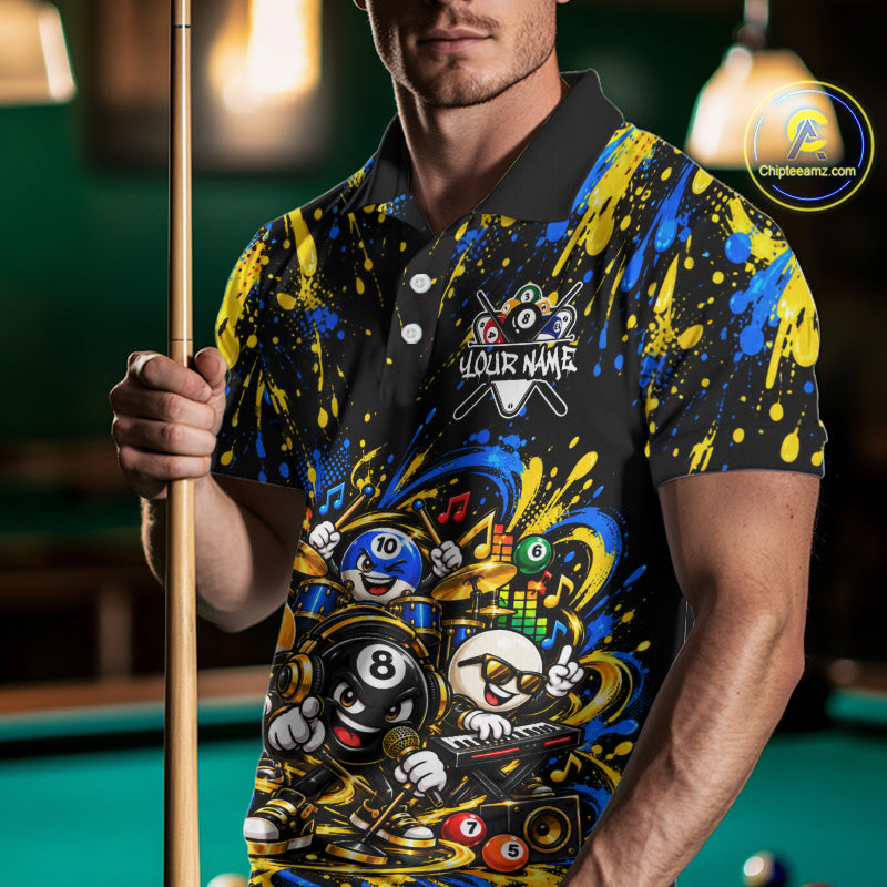 Custom Colorful Funny Music Billiard Shirt for Men 10 Ball Billiard Jersey Polo & Quarter-Zip BHT150