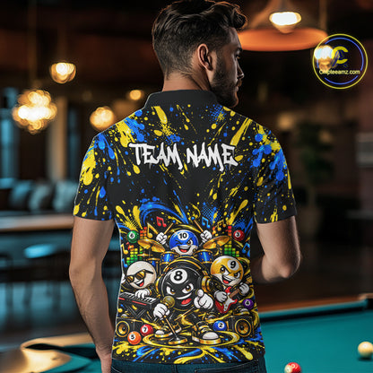 Custom Colorful Funny Music Billiard Shirt for Men 10 Ball Billiard Jersey Polo & Quarter-Zip BHT150