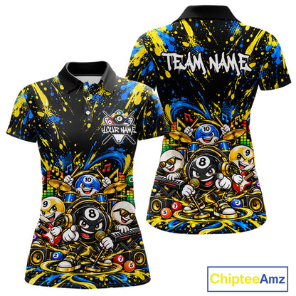Custom Colorful Funny Music Billiard Shirt for Women 10 Ball Billiard Jersey Polo & Quarter-Zip BHT150
