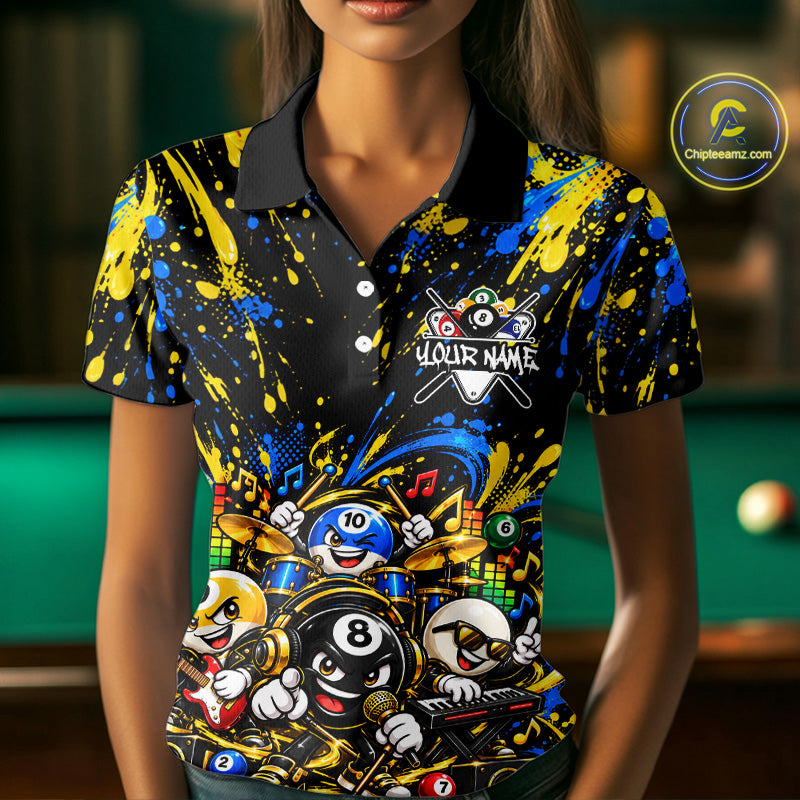 Custom Colorful Funny Music Billiard Shirt for Women 10 Ball Billiard Jersey Polo & Quarter-Zip BHT150