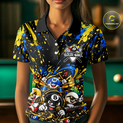Custom Colorful Funny Music Billiard Shirt for Women 10 Ball Billiard Jersey Polo & Quarter-Zip BHT150