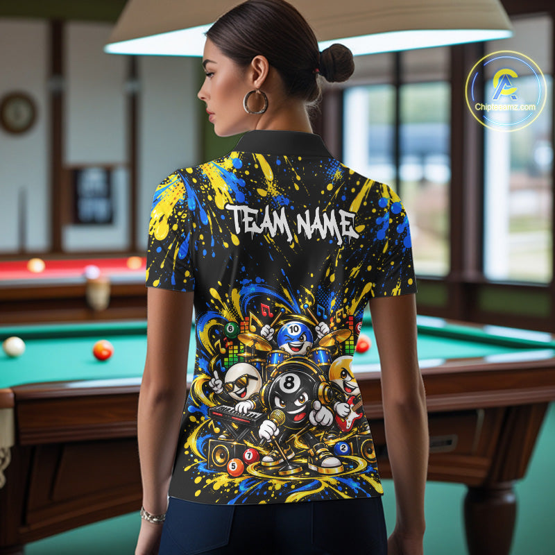 Custom Colorful Funny Music Billiard Shirt for Women 10 Ball Billiard Jersey Polo & Quarter-Zip BHT150