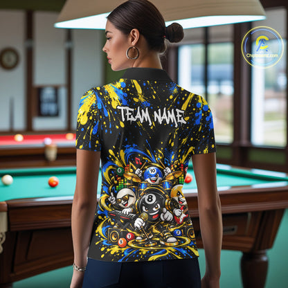 Custom Colorful Funny Music Billiard Shirt for Women 10 Ball Billiard Jersey Polo & Quarter-Zip BHT150