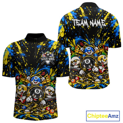 Custom Colorful Funny Music Billiard Shirt for Men 10 Ball Billiard Jersey Polo & Quarter-Zip BHT150