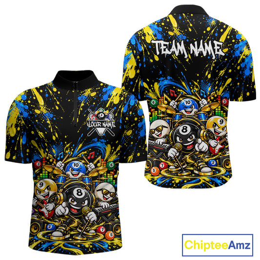 Custom Colorful Funny Music Billiard Shirt for Men 10 Ball Billiard Jersey Polo & Quarter-Zip BHT150