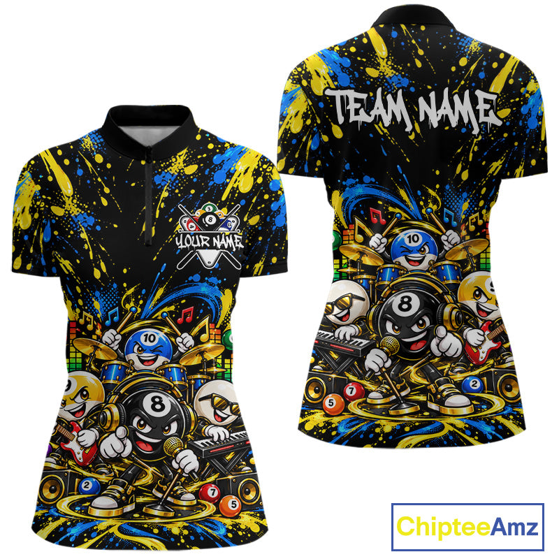 Custom Colorful Funny Music Billiard Shirt for Women 10 Ball Billiard Jersey Polo & Quarter-Zip BHT150